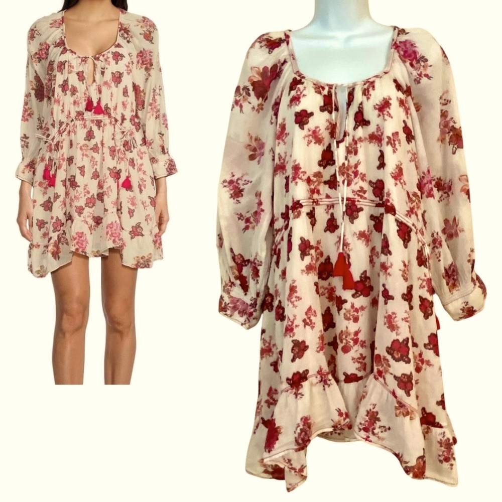 Free People Camella Floral Print Mini Dress Size Small Ivory Red Lightweight